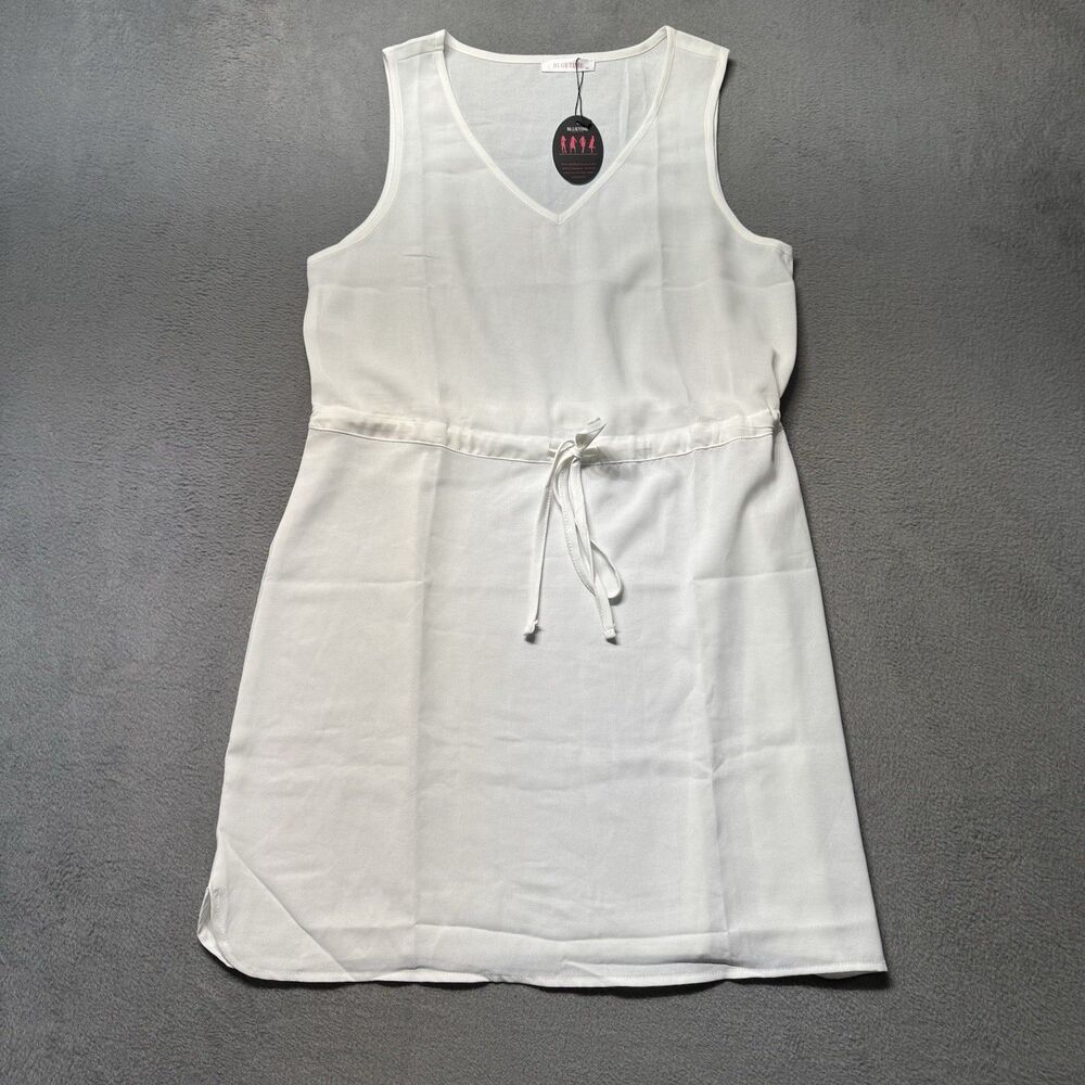 Bluetime Womens M Sleeveless Knee Length Dress White Drawstring Waist Summer NWT